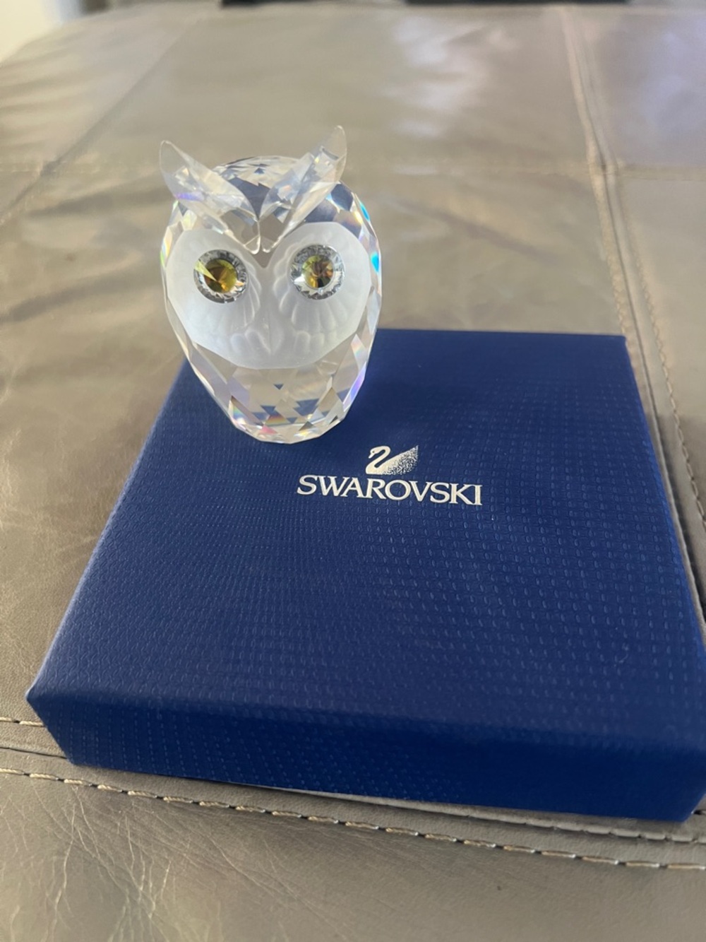 Swarovski Crystal Owl Figurine - Clear with Yellow Eyes